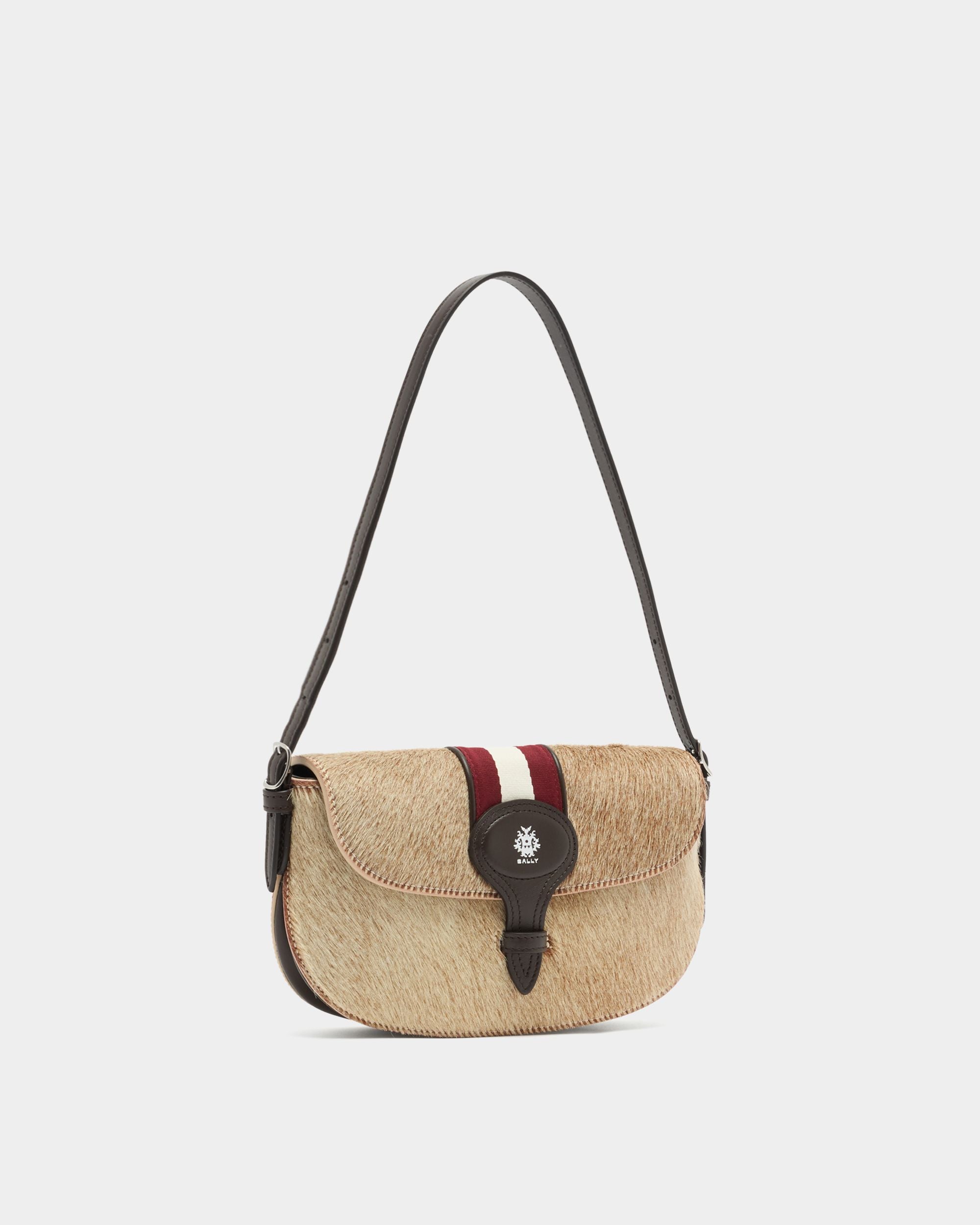 Beckett Small Shoulder Bag in Beige Pony Hair With a Bally Ribbon - Image 4