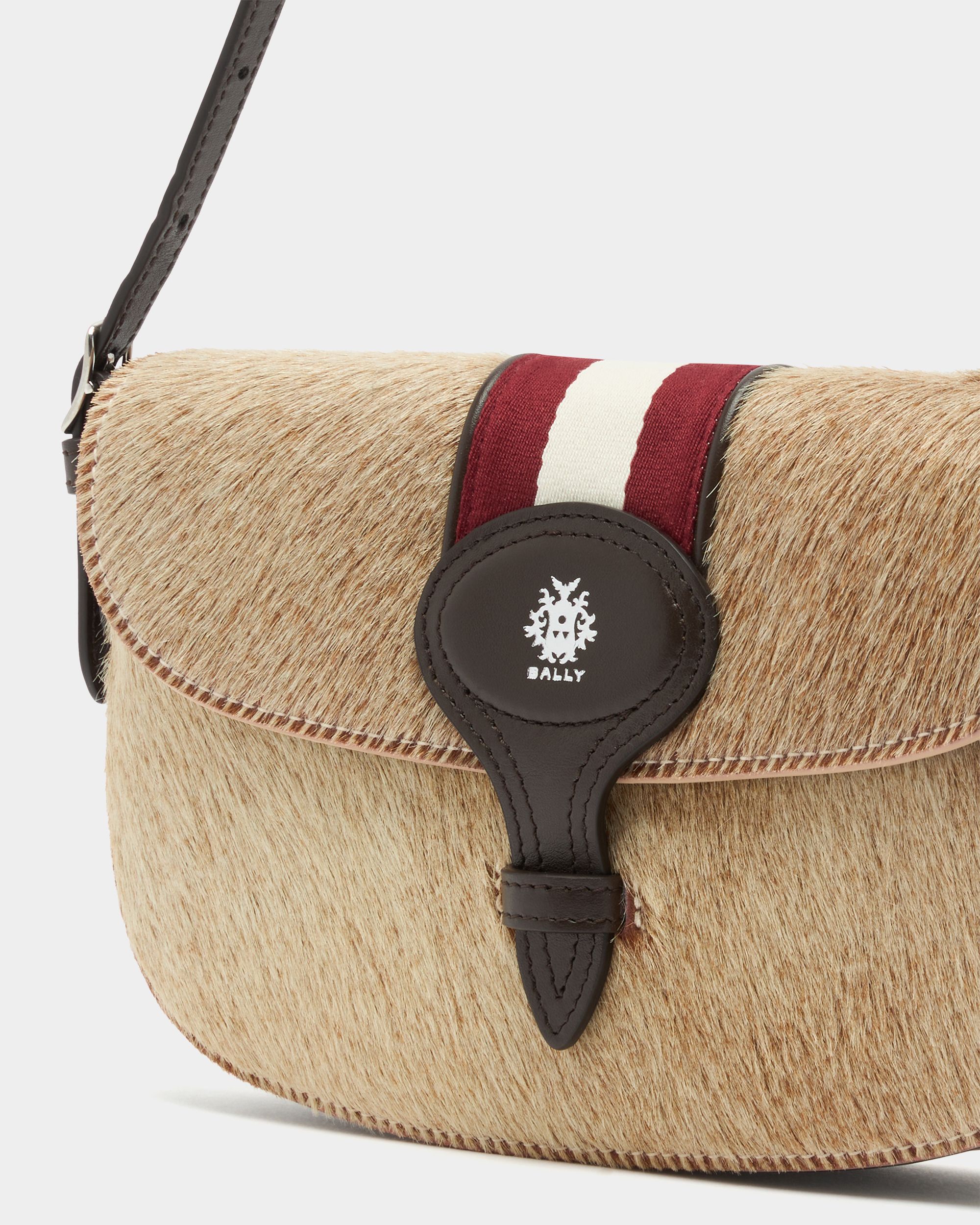 Beckett Small Shoulder Bag in Beige Pony Hair With a Bally Ribbon - Image 6