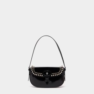 Beckett Small Shoulder Bag in Black Brushed Leather With Studs