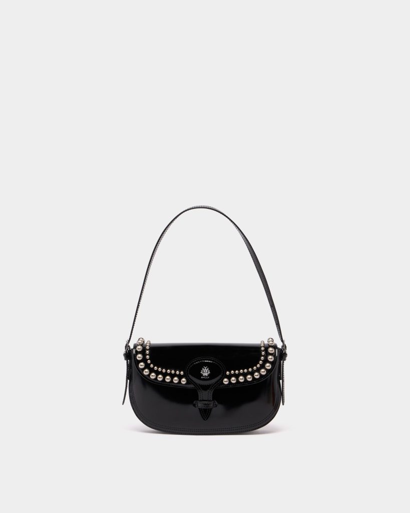 Beckett Small Shoulder Bag in Black Brushed Leather With Studs