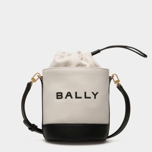 Bar Mini Bucket Bag in White And Black Canvas And Leather