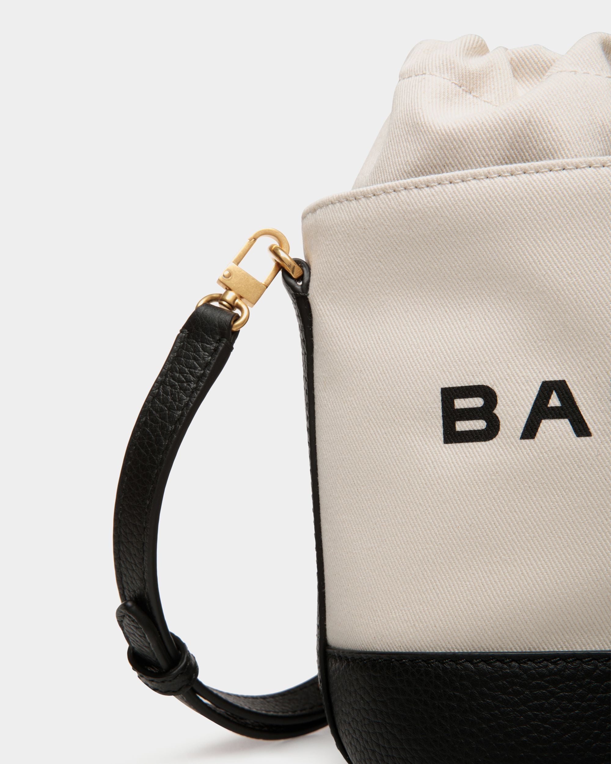 Bar Mini Bucket Bag in White And Black Canvas And Leather - Image 5
