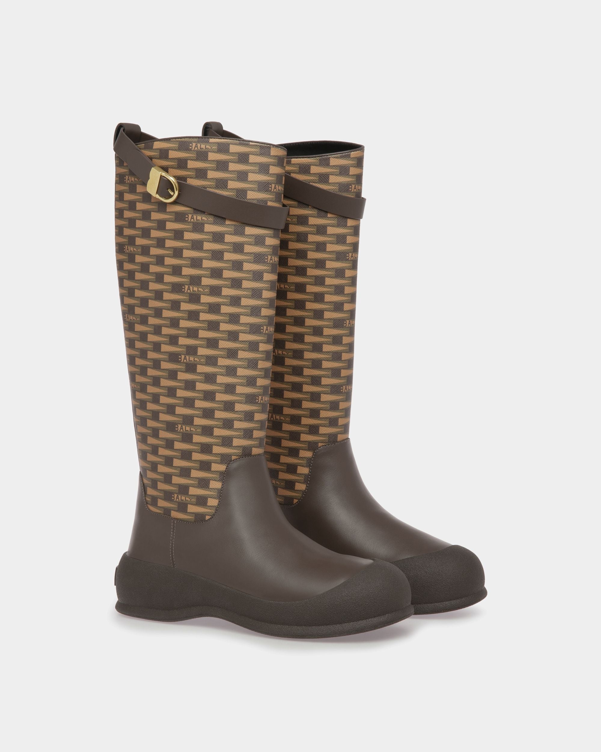 Frei Long Boots In Brown Leather And Mixed Cotton - Image 3