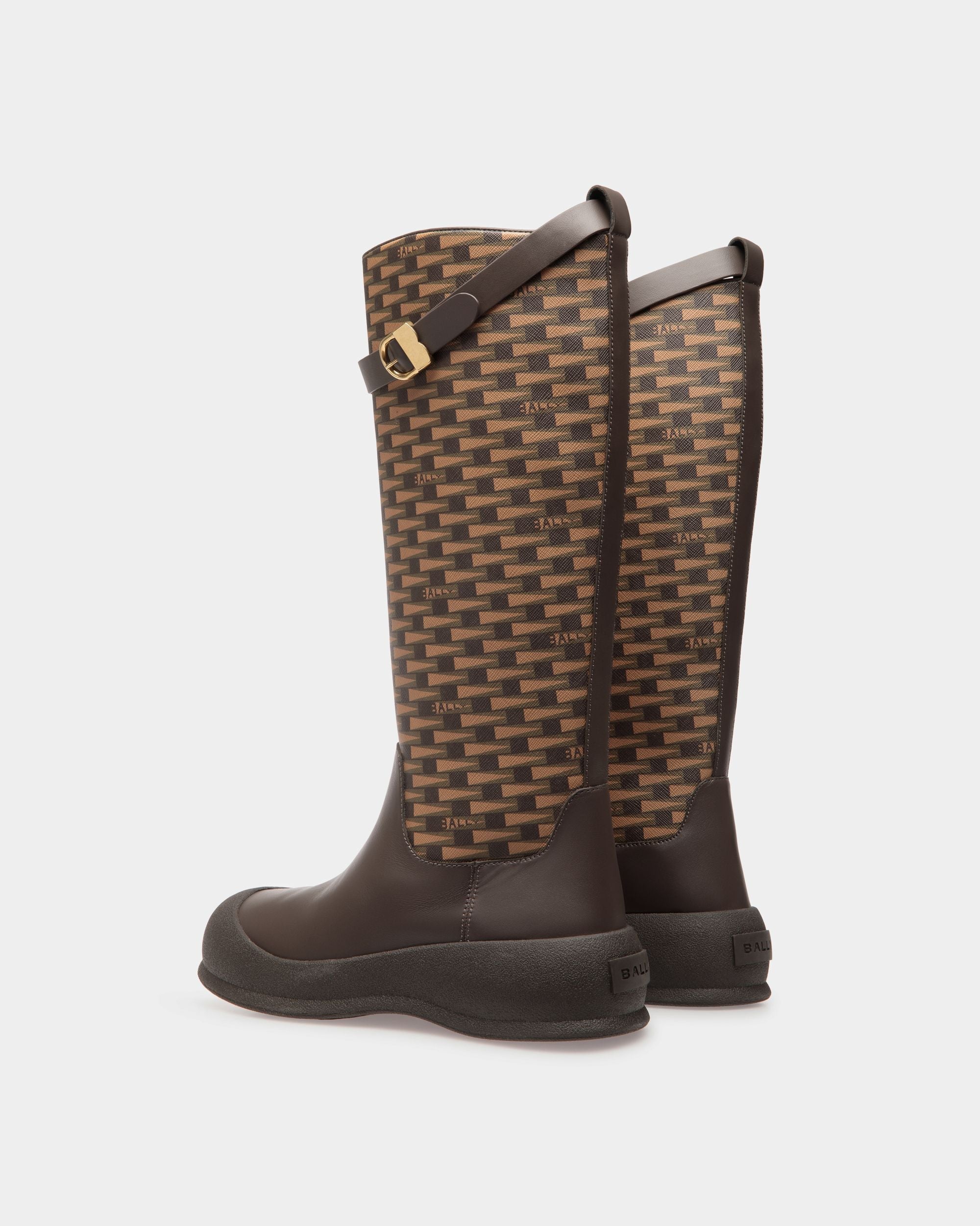 Frei Long Boots In Brown Leather And Mixed Cotton - Image 4