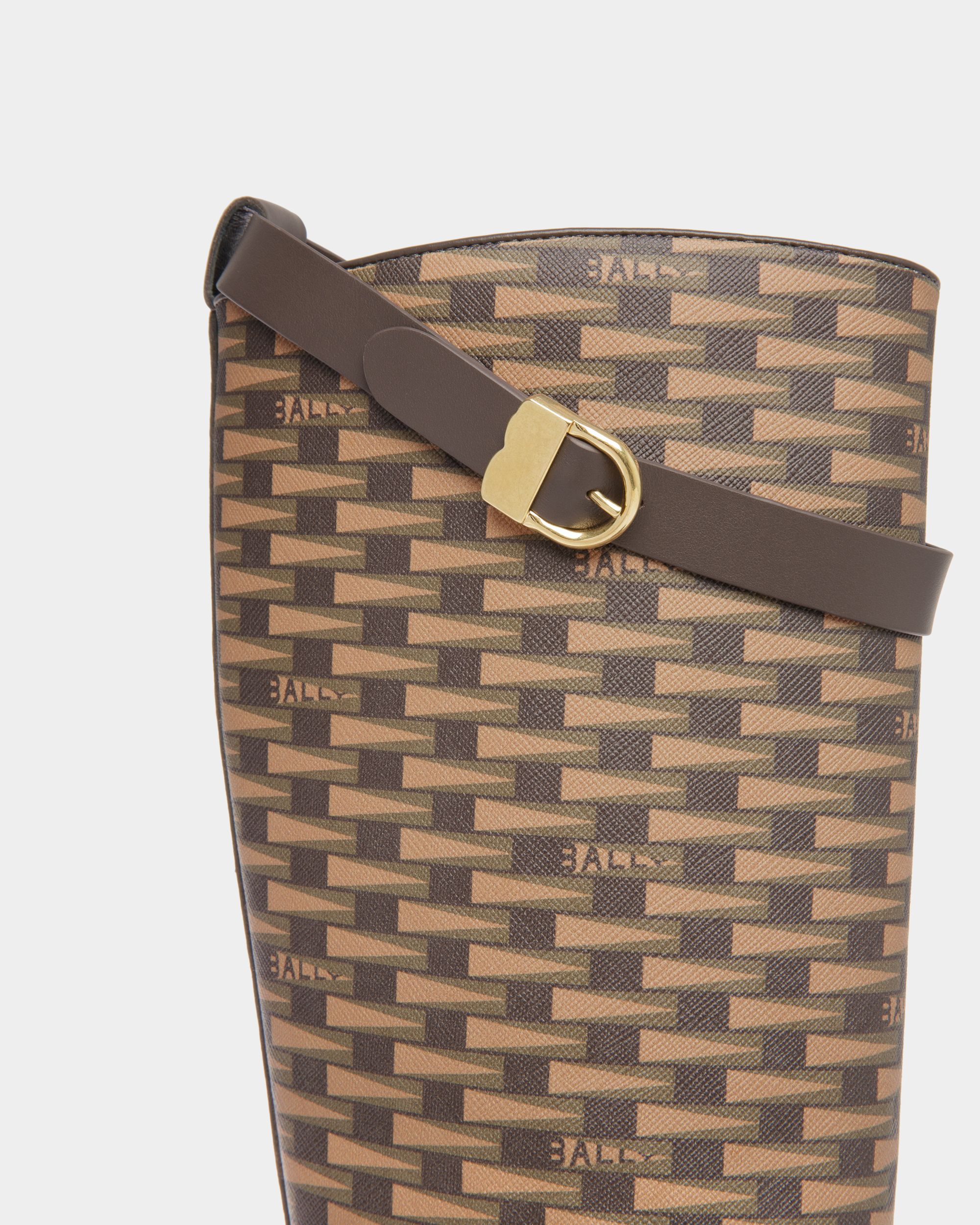 Frei Long Boots In Brown Leather And Mixed Cotton - Image 5