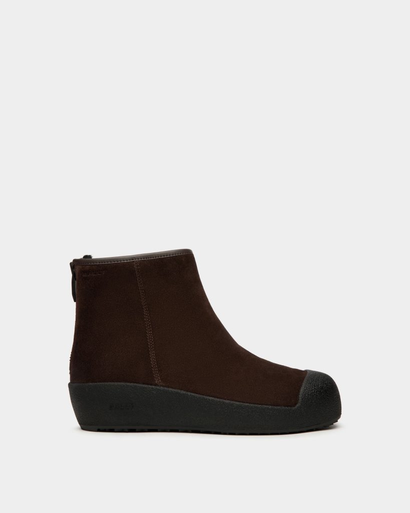 Bally Curling Bootie in Ebano Suede