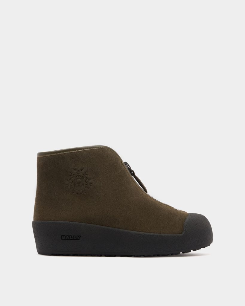 Bally Curling Bootie in Brown Suede
