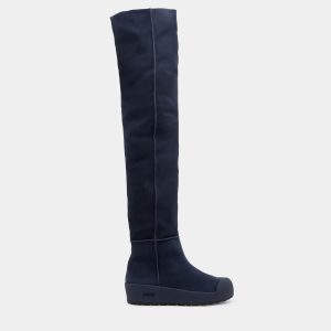 Bally Curling Over-the-knee Boot in Navy Blue Suede