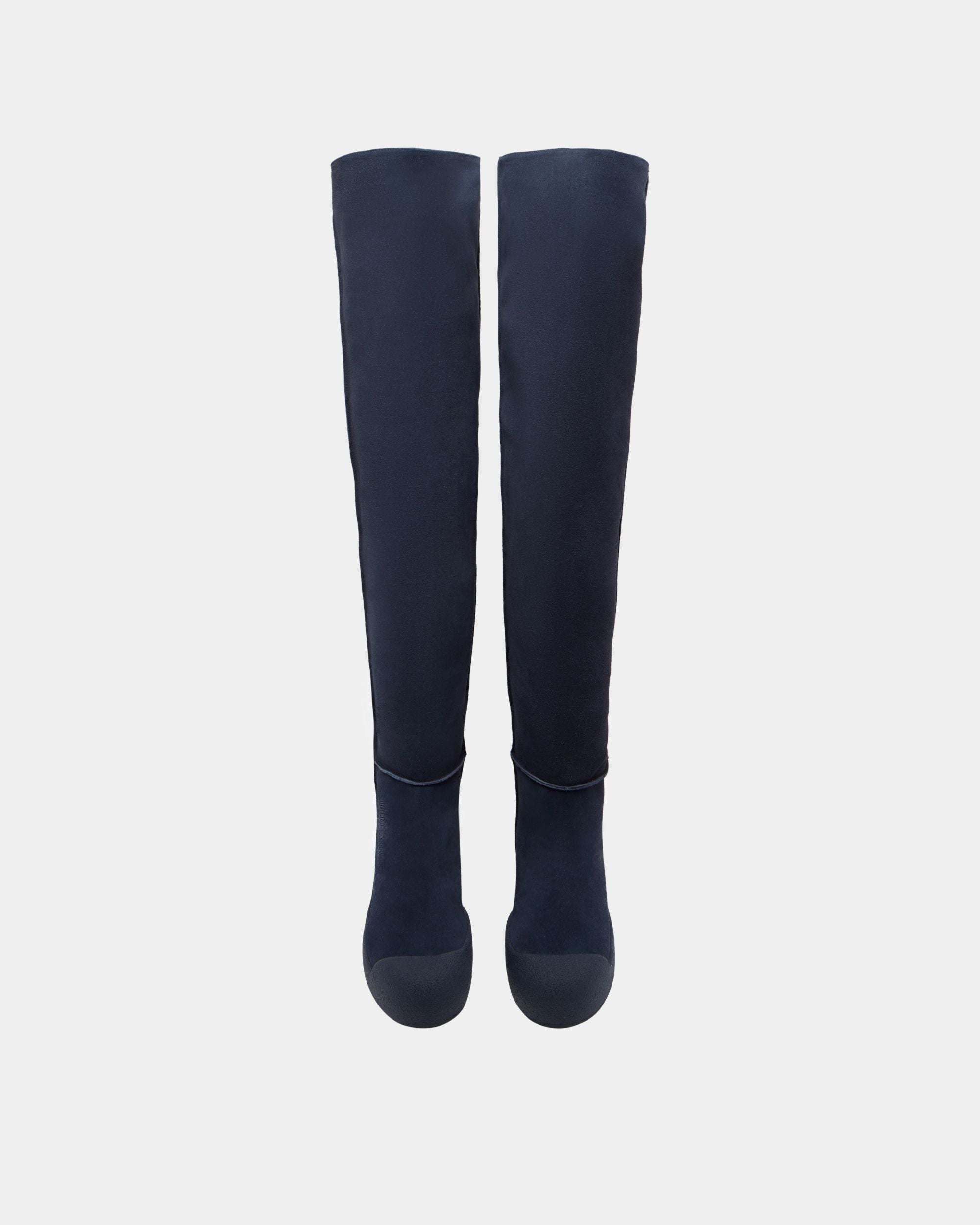 Bally Curling Over-the-knee Boot in Navy Blue Suede - Image 4
