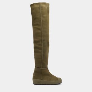 Bally Curling Over-the-knee Boot in Military Green Suede