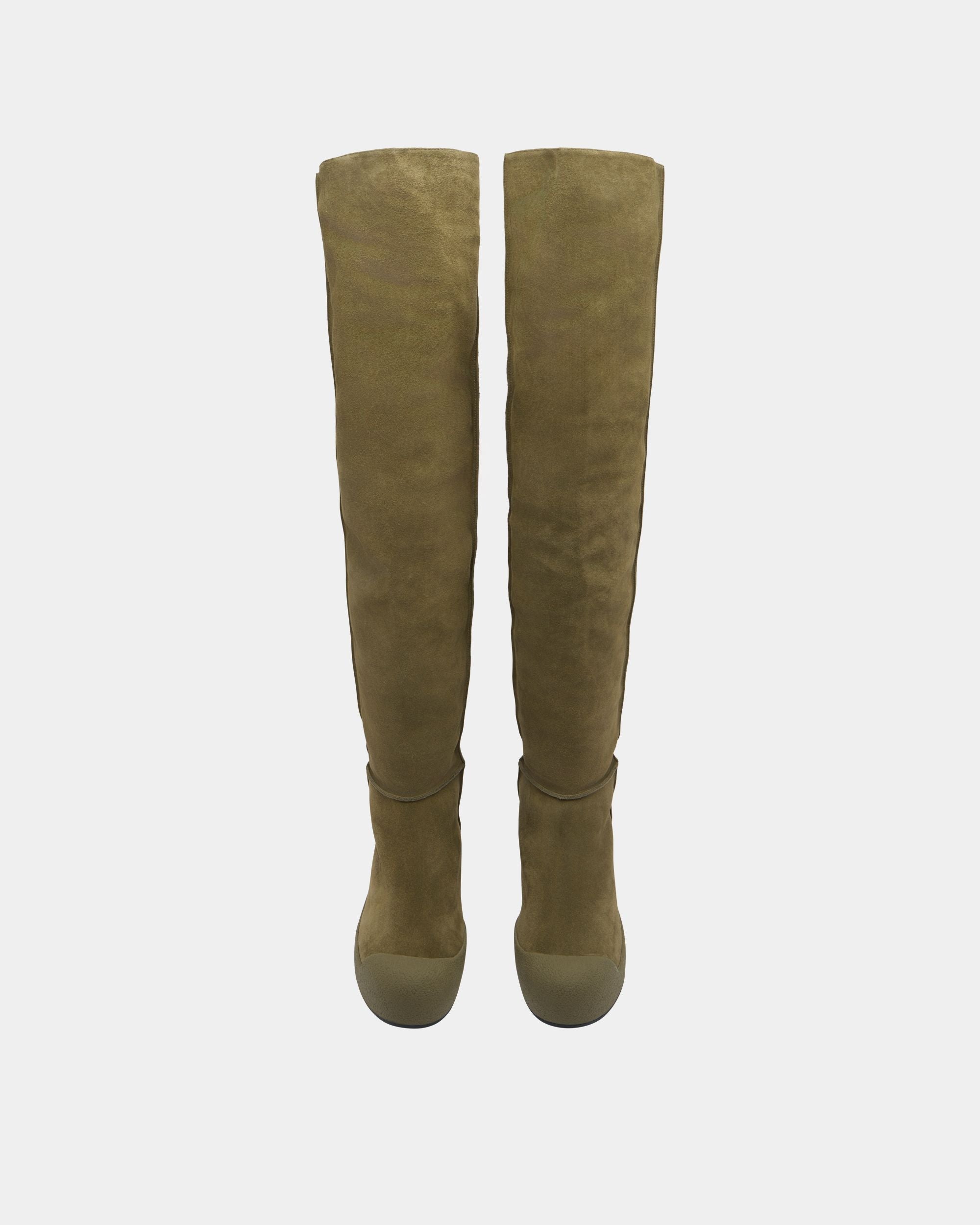 Bally Curling Over-the-knee Boot in Military Green Suede - Image 4