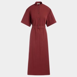 Belted Dress in Heritage Red Cotton Blend Poplin