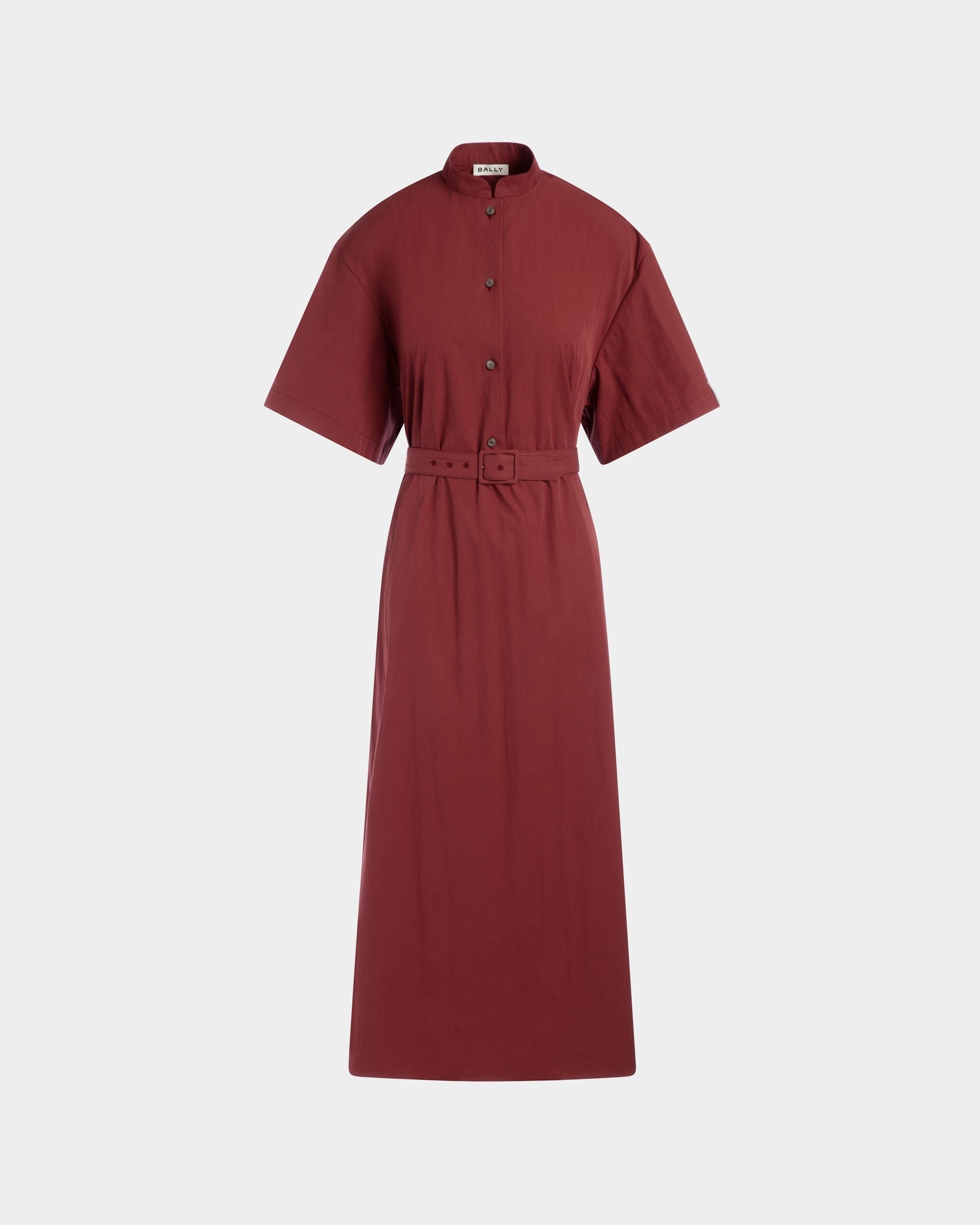 Belted Dress in Heritage Red Cotton Blend Poplin