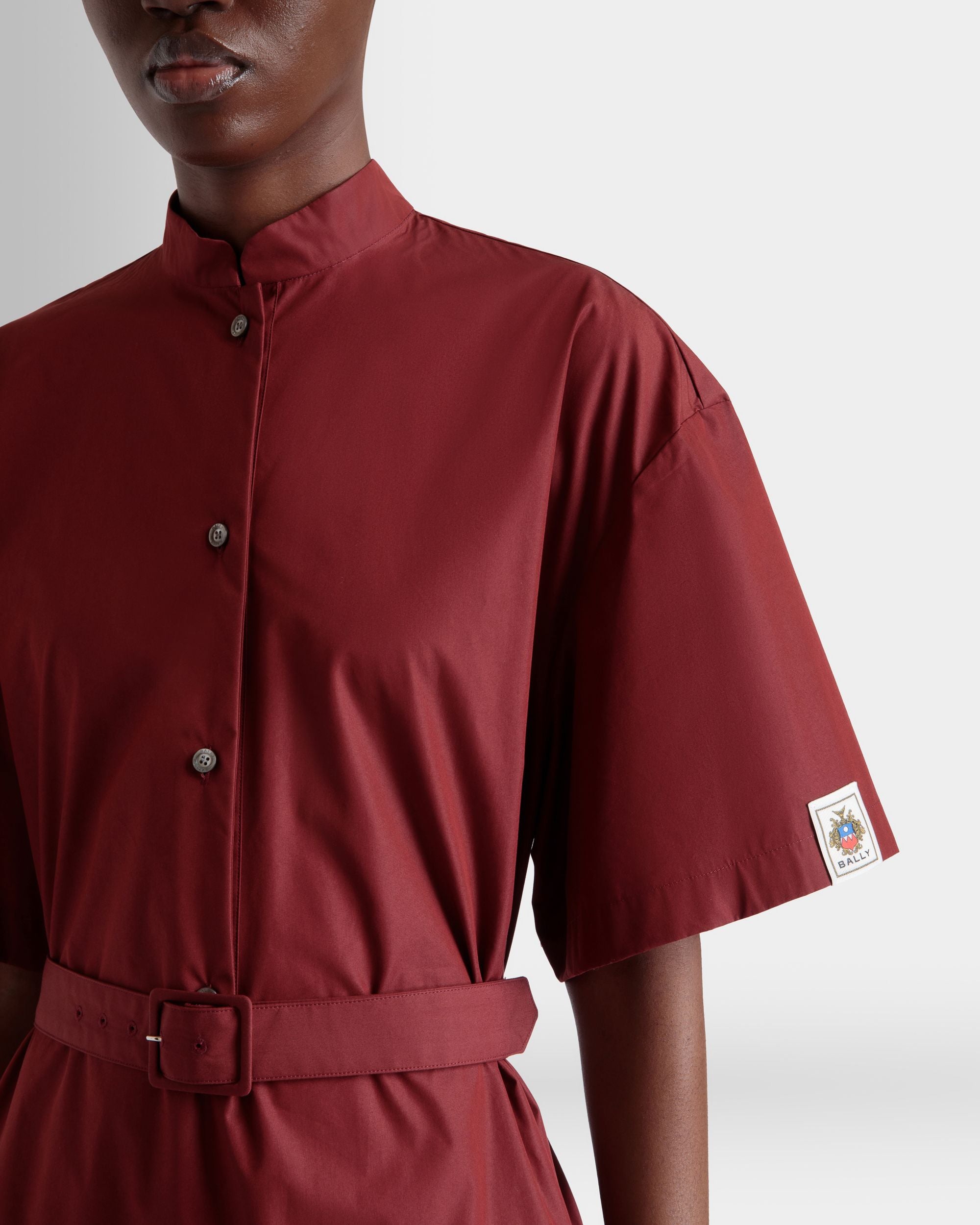 Belted Dress in Heritage Red Cotton Blend Poplin - Image 3