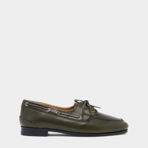 Plume Moccasin in Military Green Leather