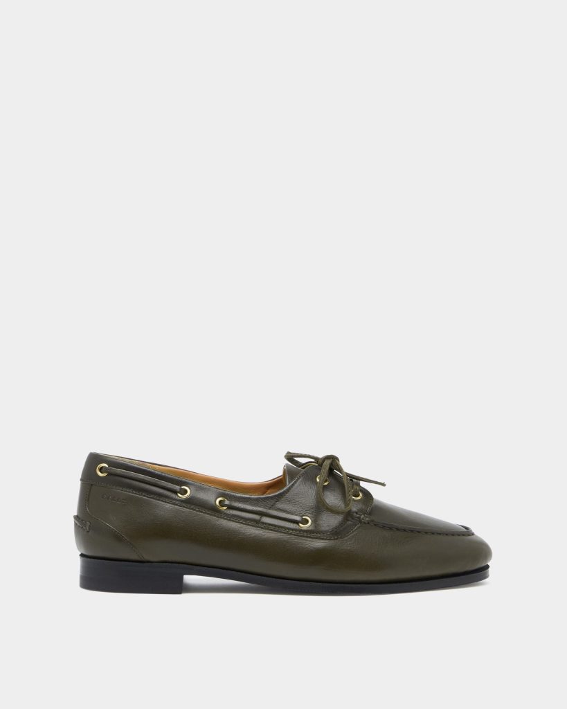 Plume Moccasin in Military Green Leather