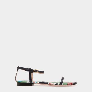 Katy Flat Sandal in Strawberry Print Brushed Leather