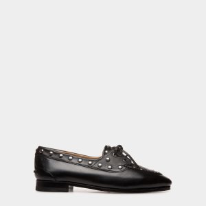 Plume Moccasin in Black Leather with Studs