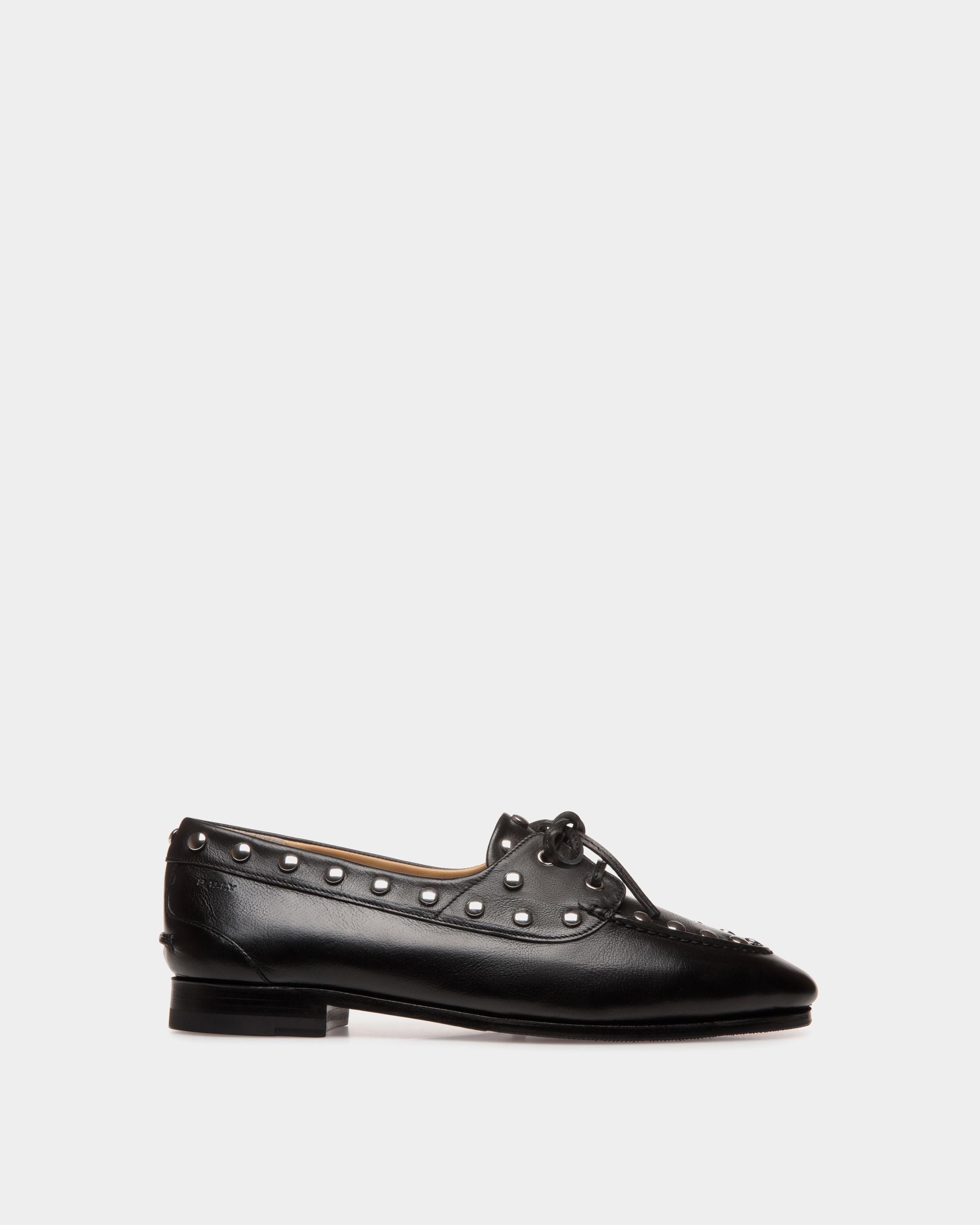 Plume Moccasin in Black Leather with Studs
