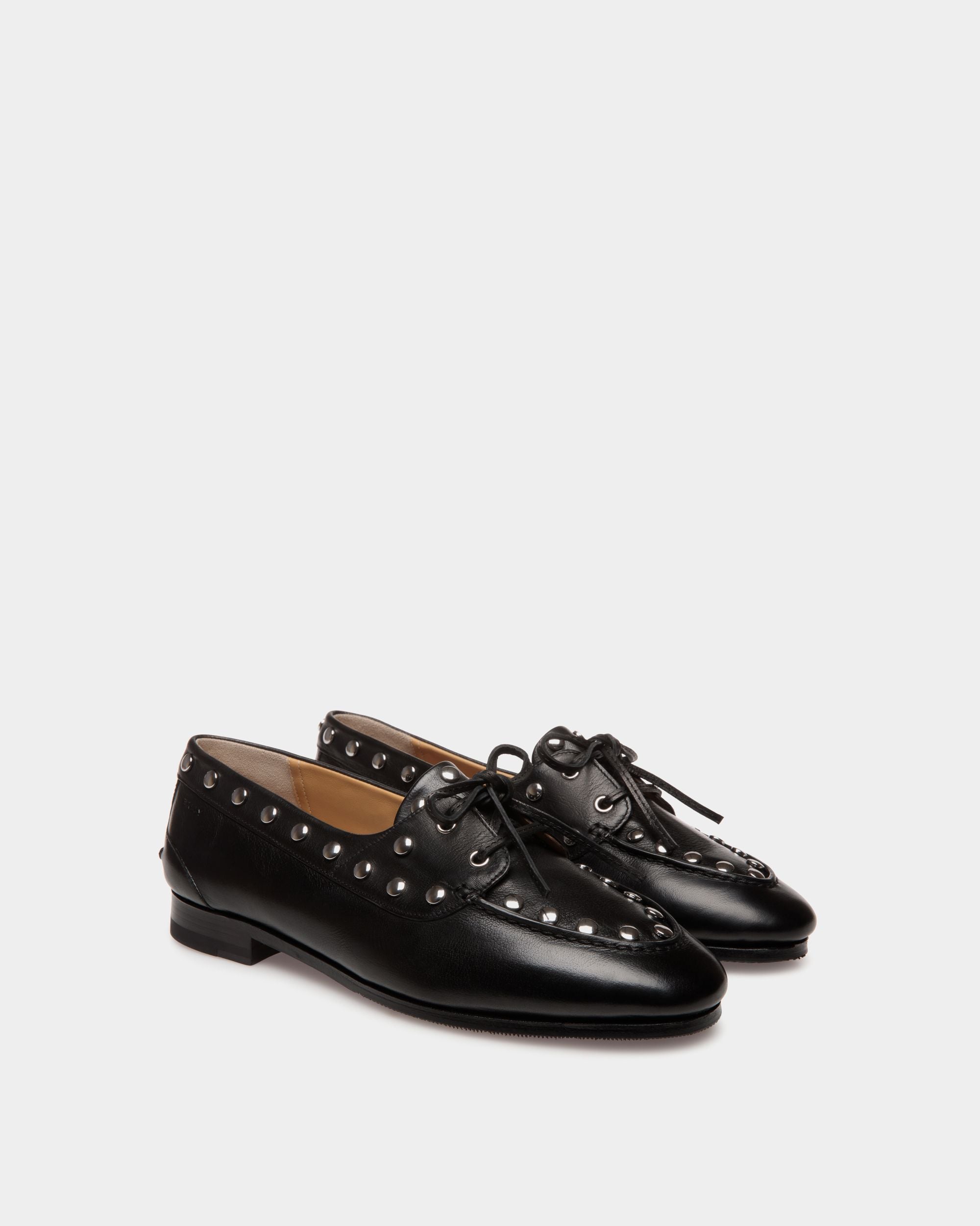 Plume Moccasin in Black Leather with Studs - Image 3