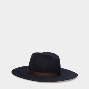 Large Brim Hat In Navy Blue Felt