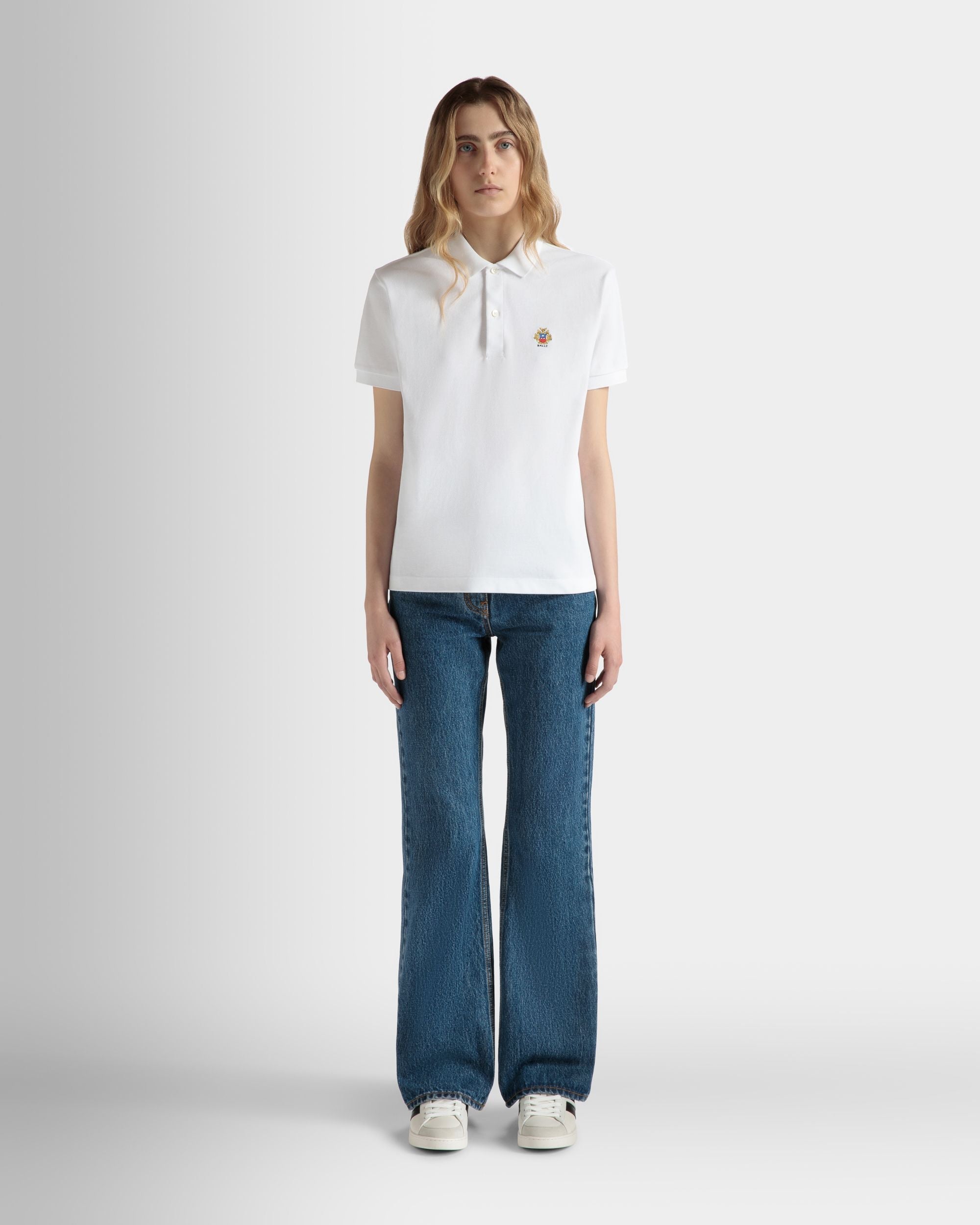 Short Sleeve Polo in White Cotton - Image 2