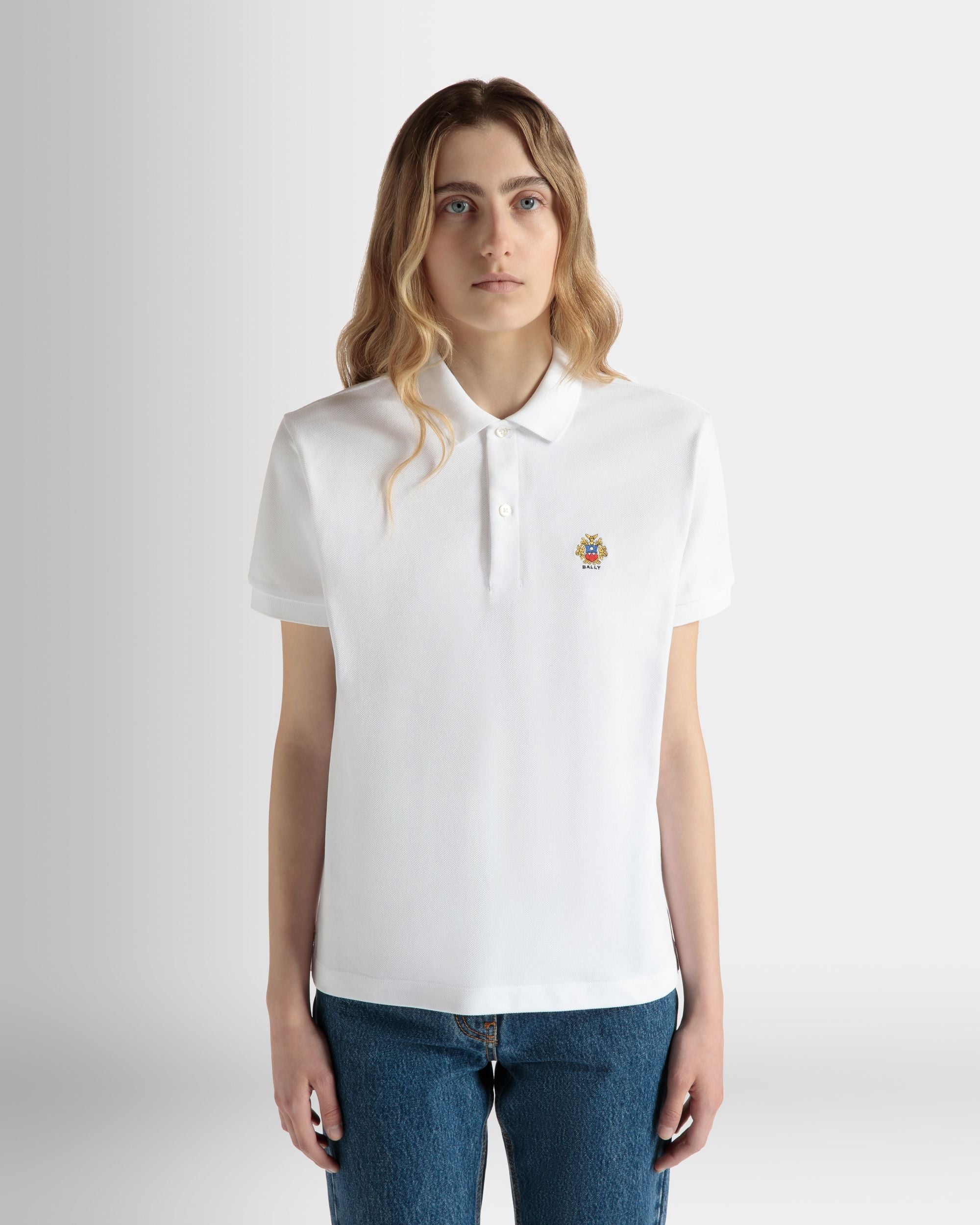 Short Sleeve Polo in White Cotton - Image 3