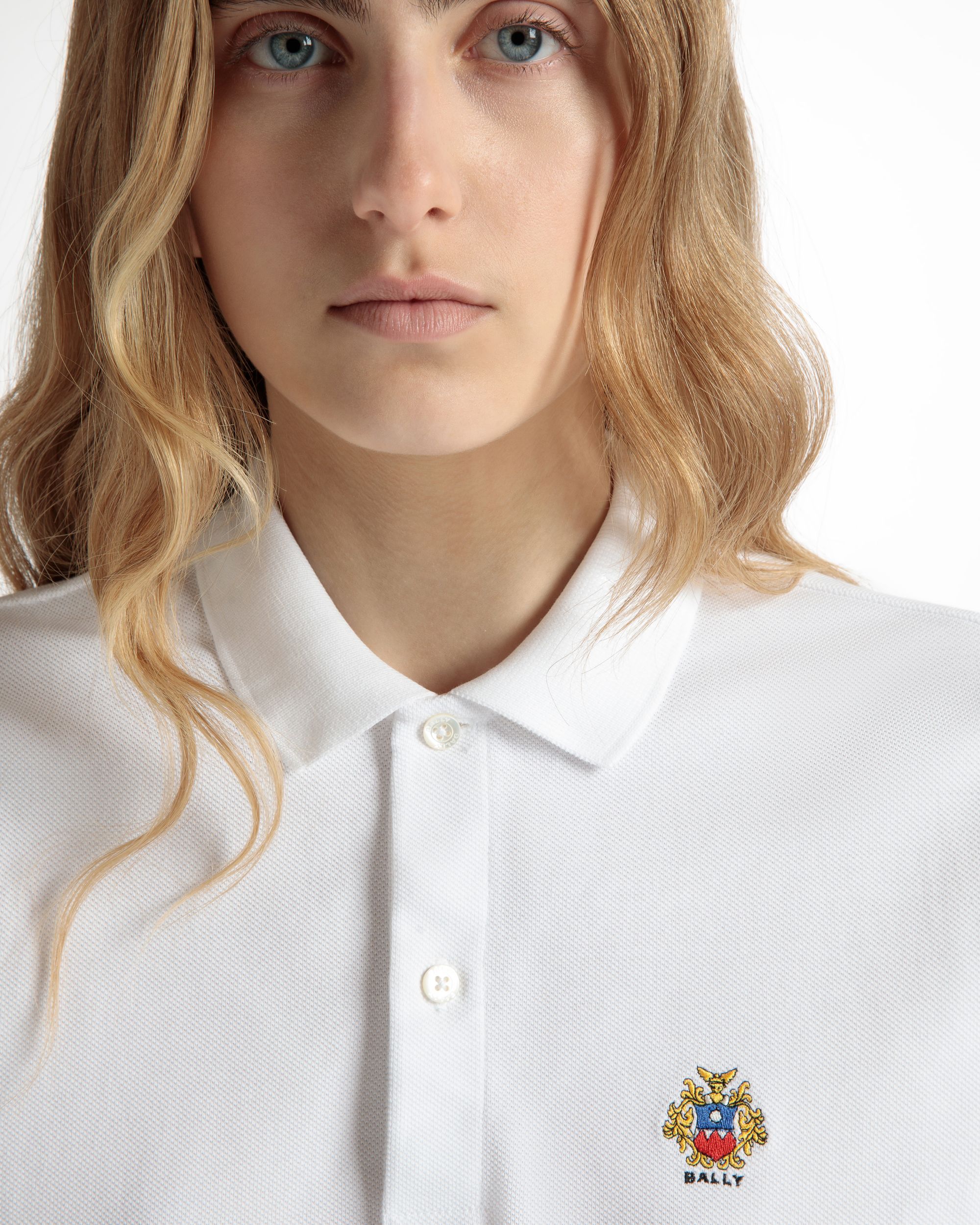 Short Sleeve Polo in White Cotton - Image 4