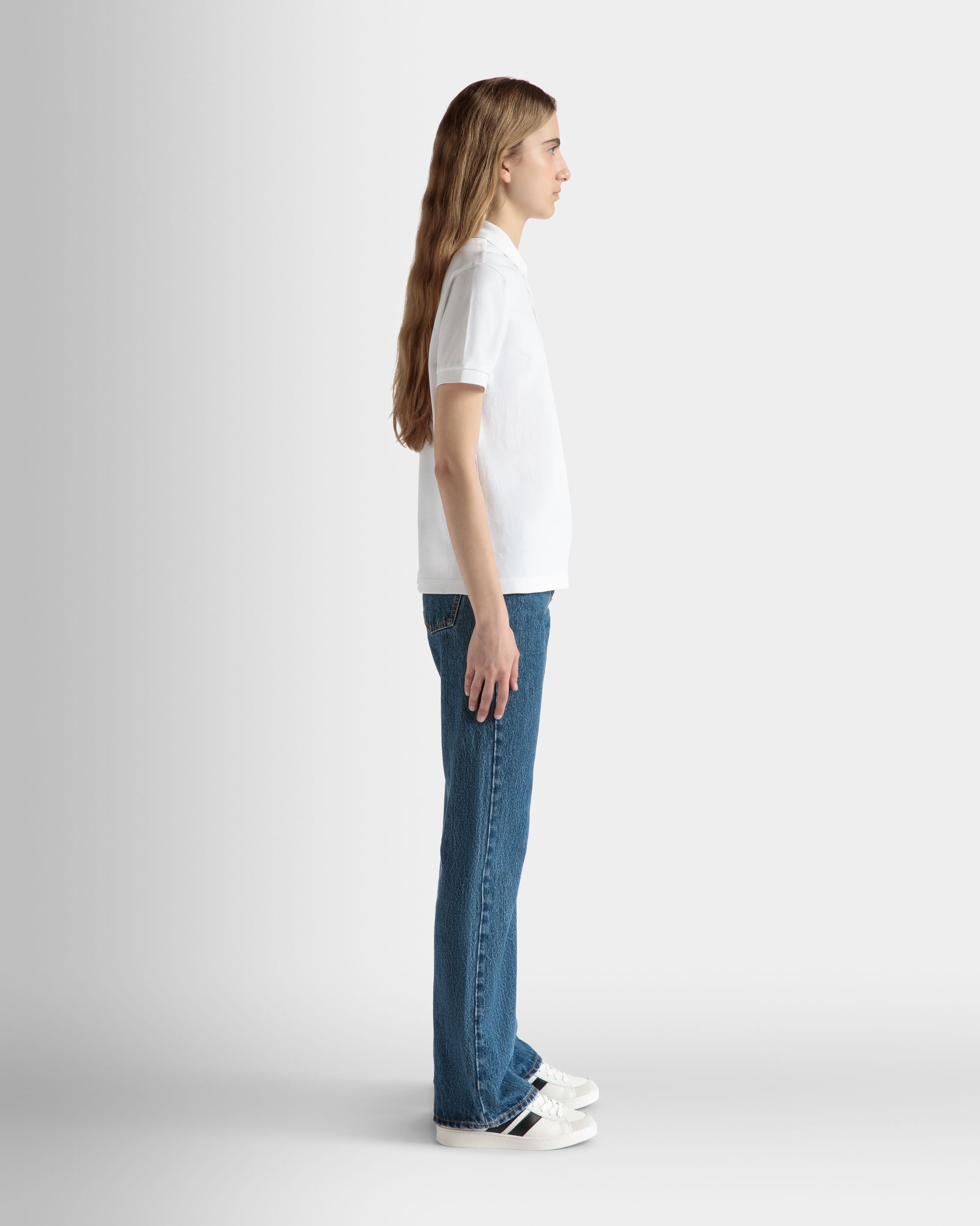 Short Sleeve Polo in White Cotton - Image 5