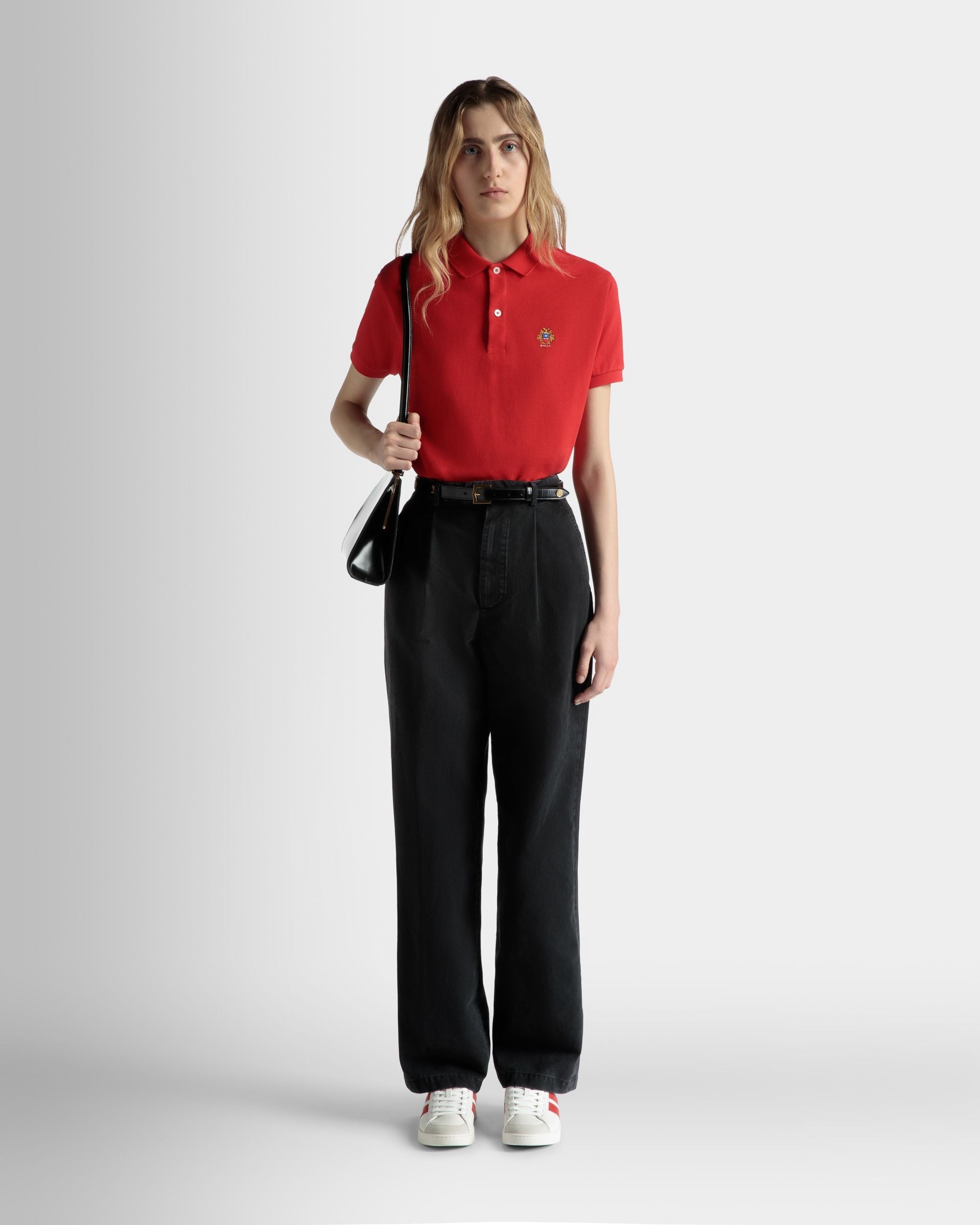 Short Sleeve Polo in Red Cotton - Image 2