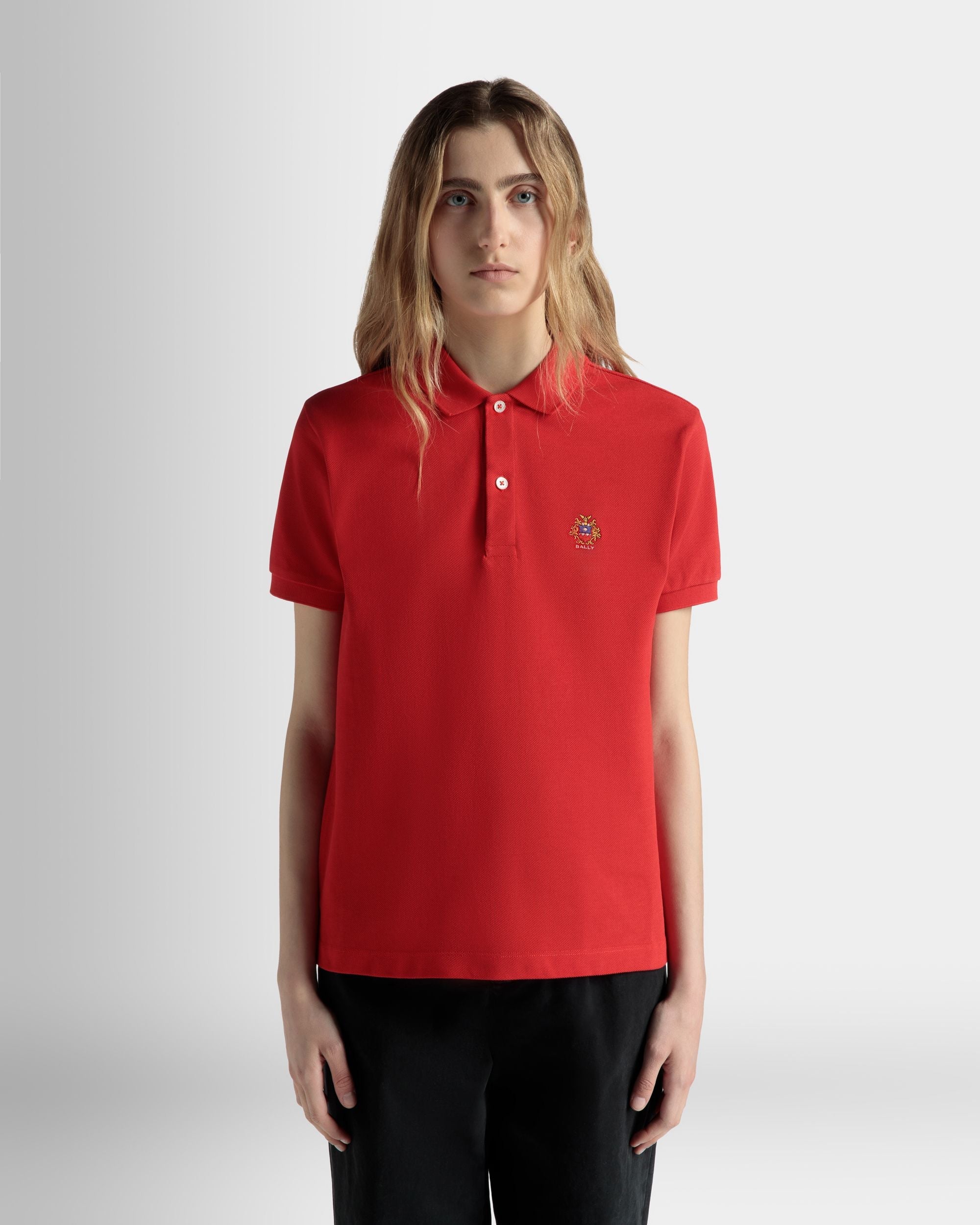 Short Sleeve Polo in Red Cotton - Image 3