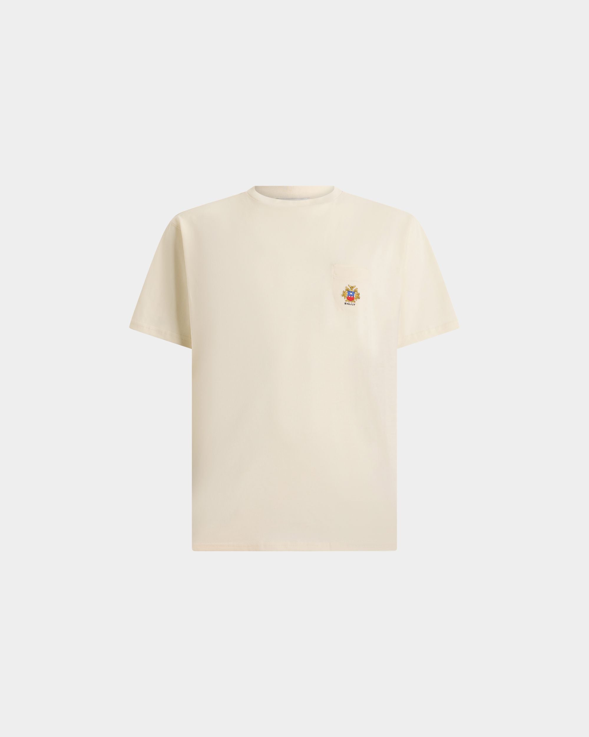 T-Shirt in Ivory Cotton With a Bally Crest