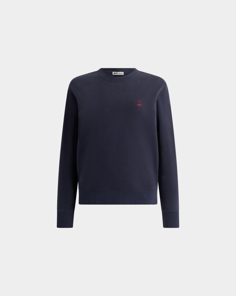 Crewneck Sweatshirt in Navy Blue Cotton With a Ballyrina