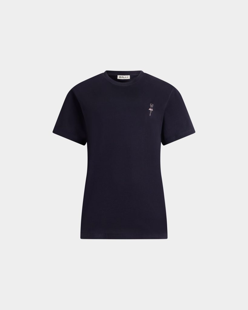 T-Shirt in Navy Blue Cotton with a Ballyrina