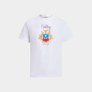 T-Shirt in White Cotton With a Bally Crest