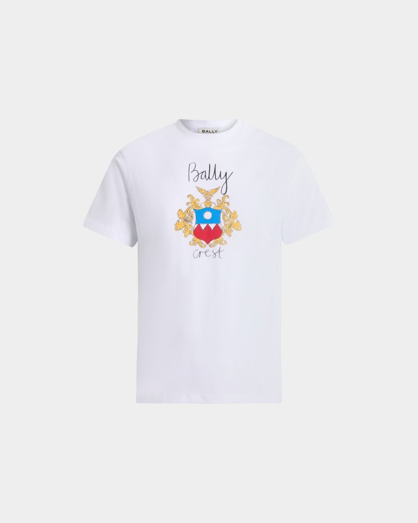 T-Shirt in White Cotton With a Bally Crest