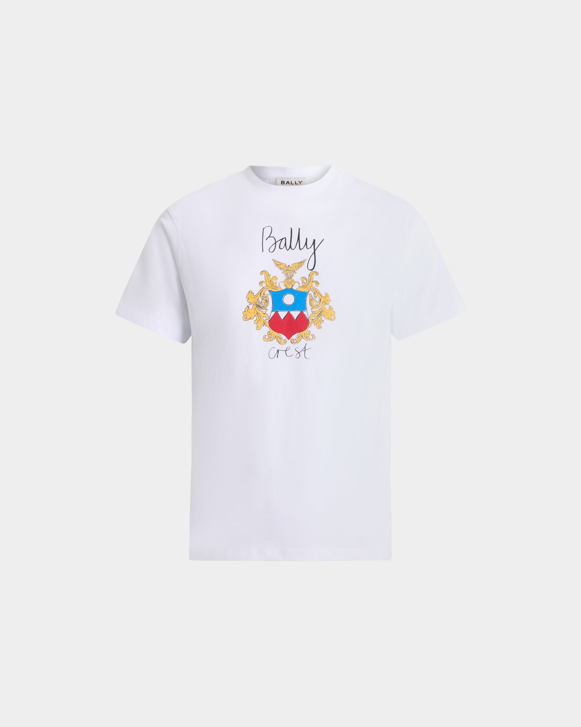 T-Shirt in White Cotton With a Bally Crest