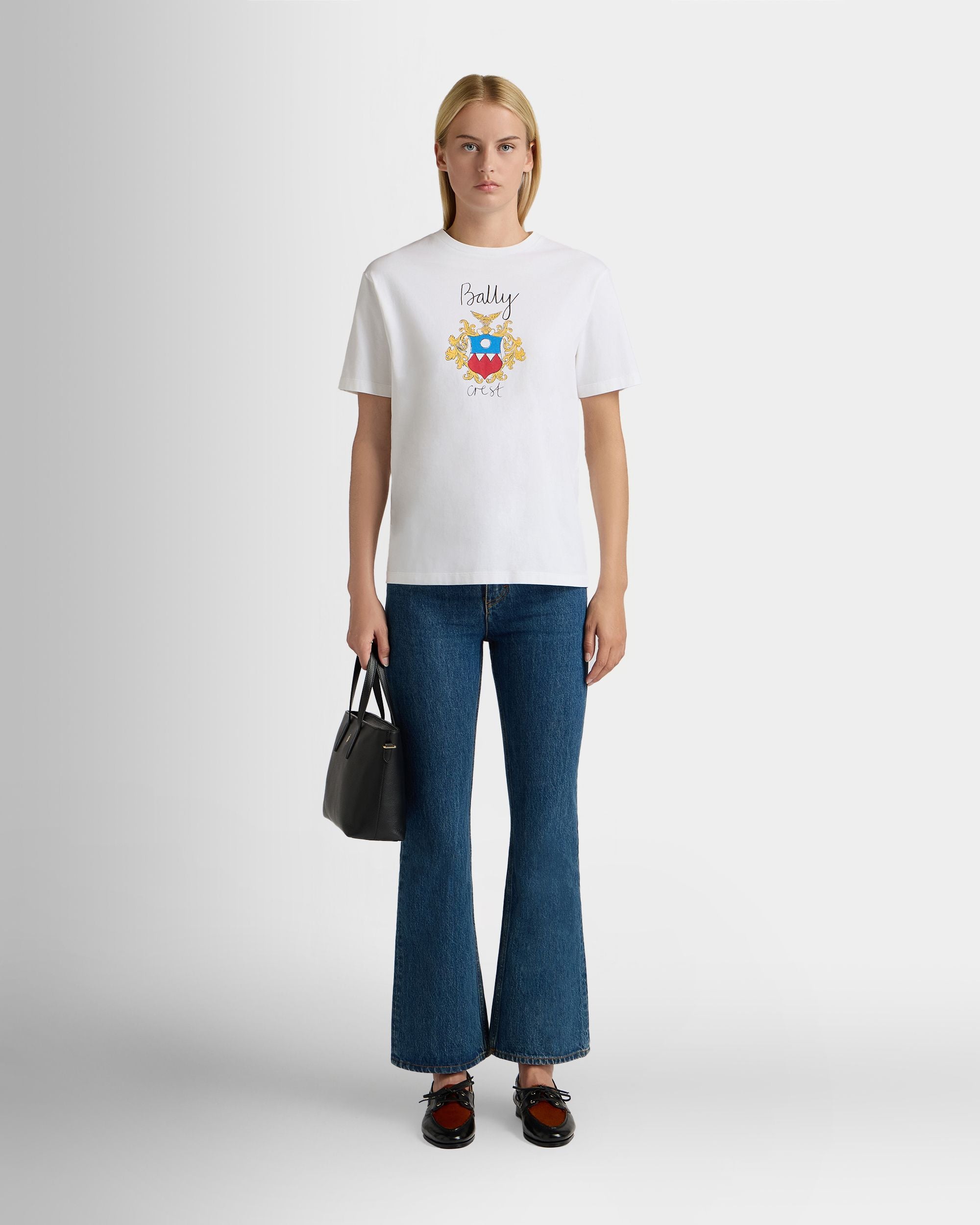 T-Shirt in White Cotton With a Bally Crest - Image 2