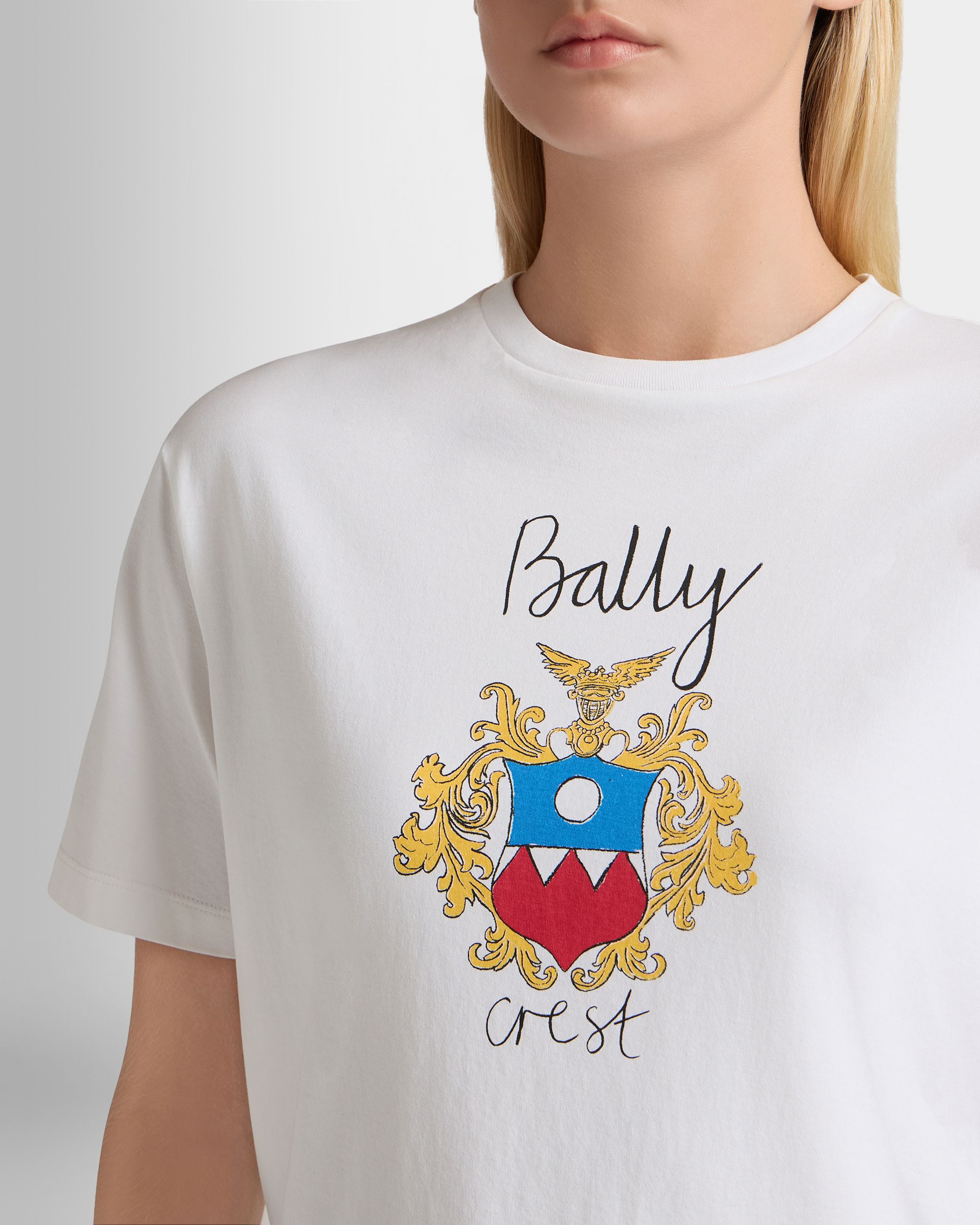 T-Shirt in White Cotton With a Bally Crest - Image 3