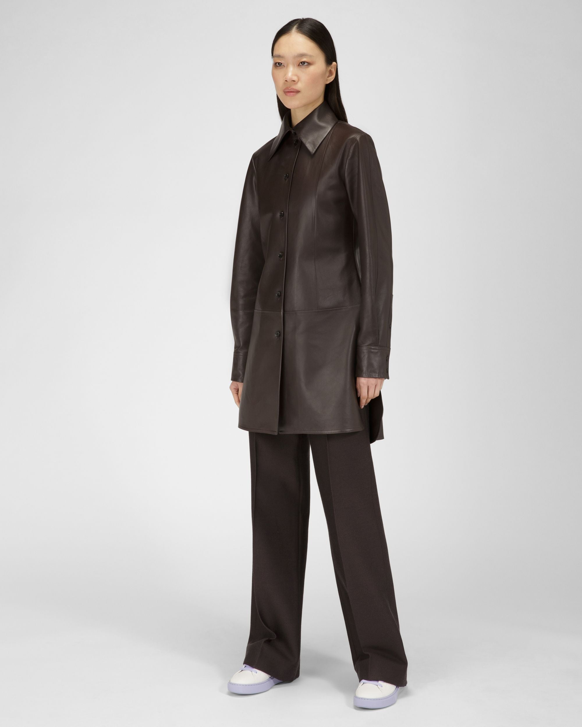 Myra Leather Sneakers In White & Lilac - Image 3