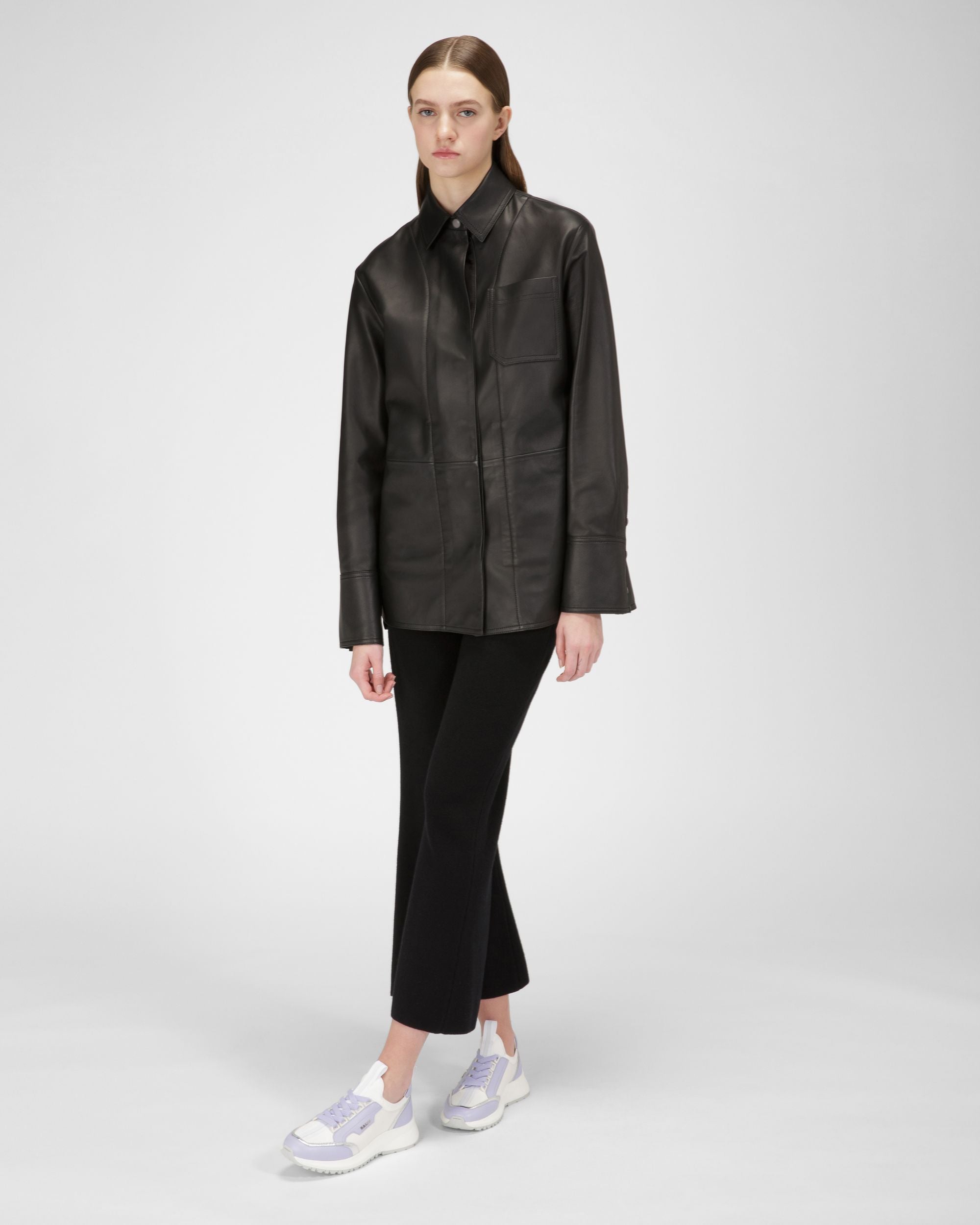 Deven Leather Sneakers In White & Lilac - Image 2