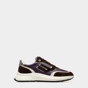 Demmy Leather Sneakers In Ebony Brown And Purple