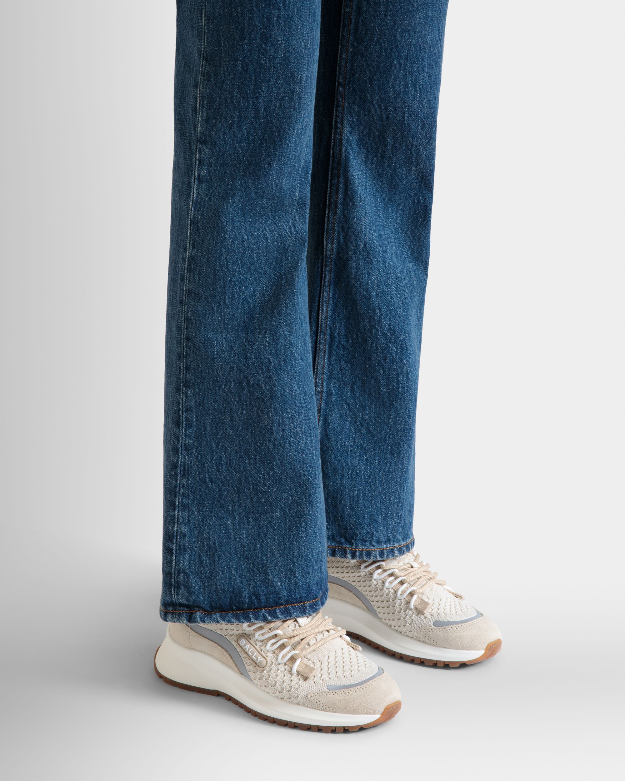 Outline Sneaker in Ivory and Champagne Knit - Image 2