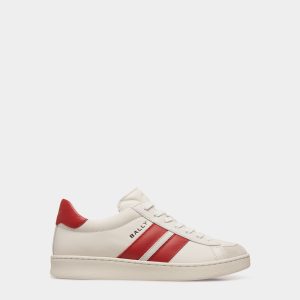Tennis Sneaker in White and Candy Red Leather
