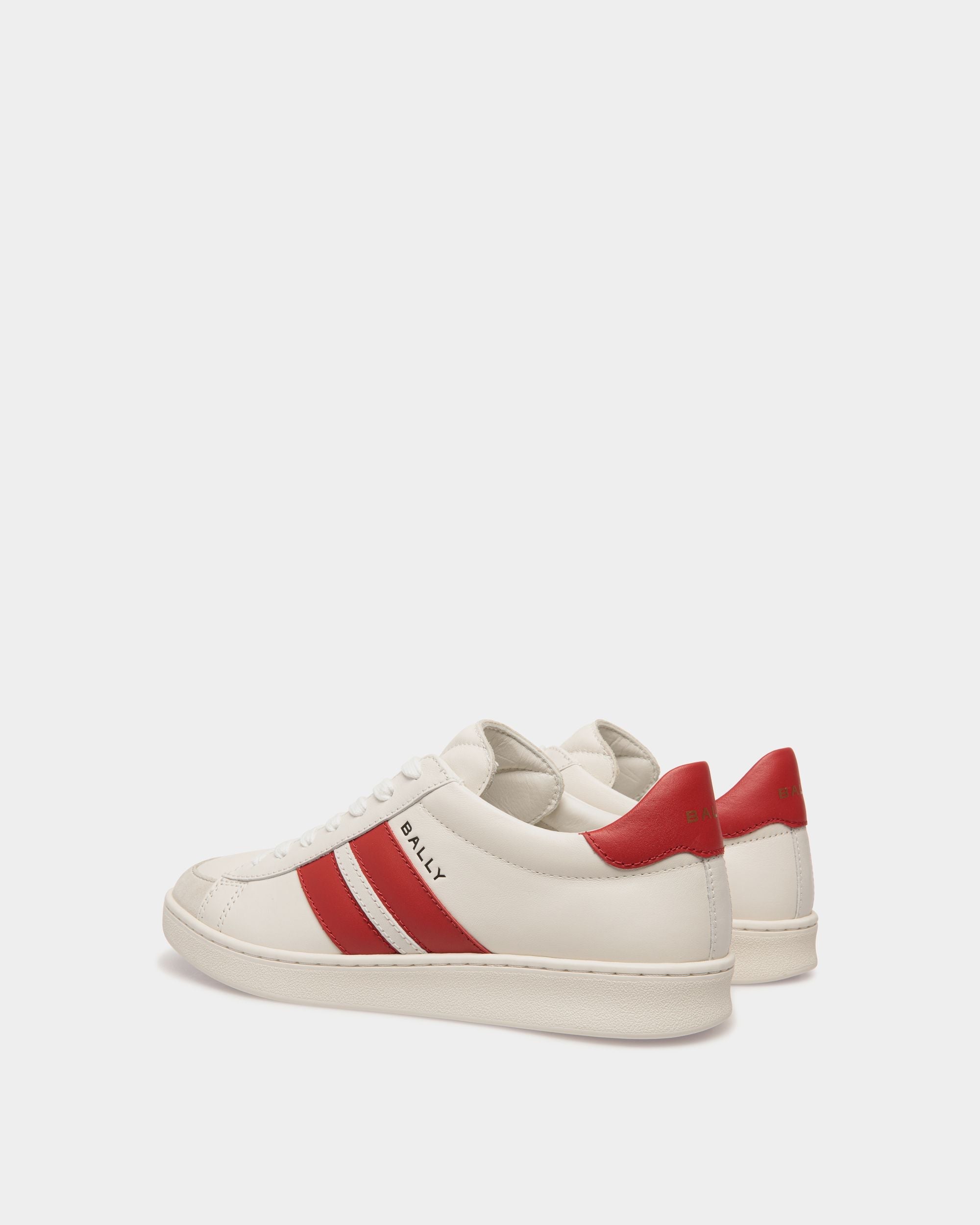 Tennis Sneaker in White and Candy Red Leather - Image 4