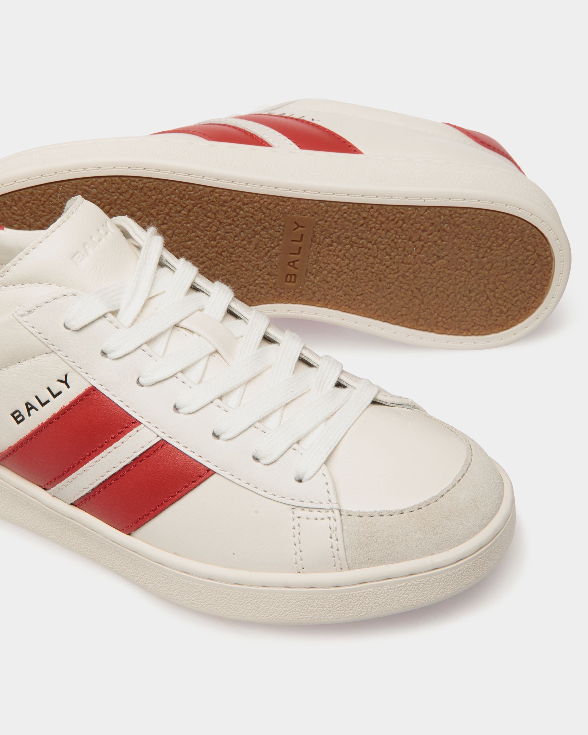 Tennis Sneaker in White and Candy Red Leather - Image 5