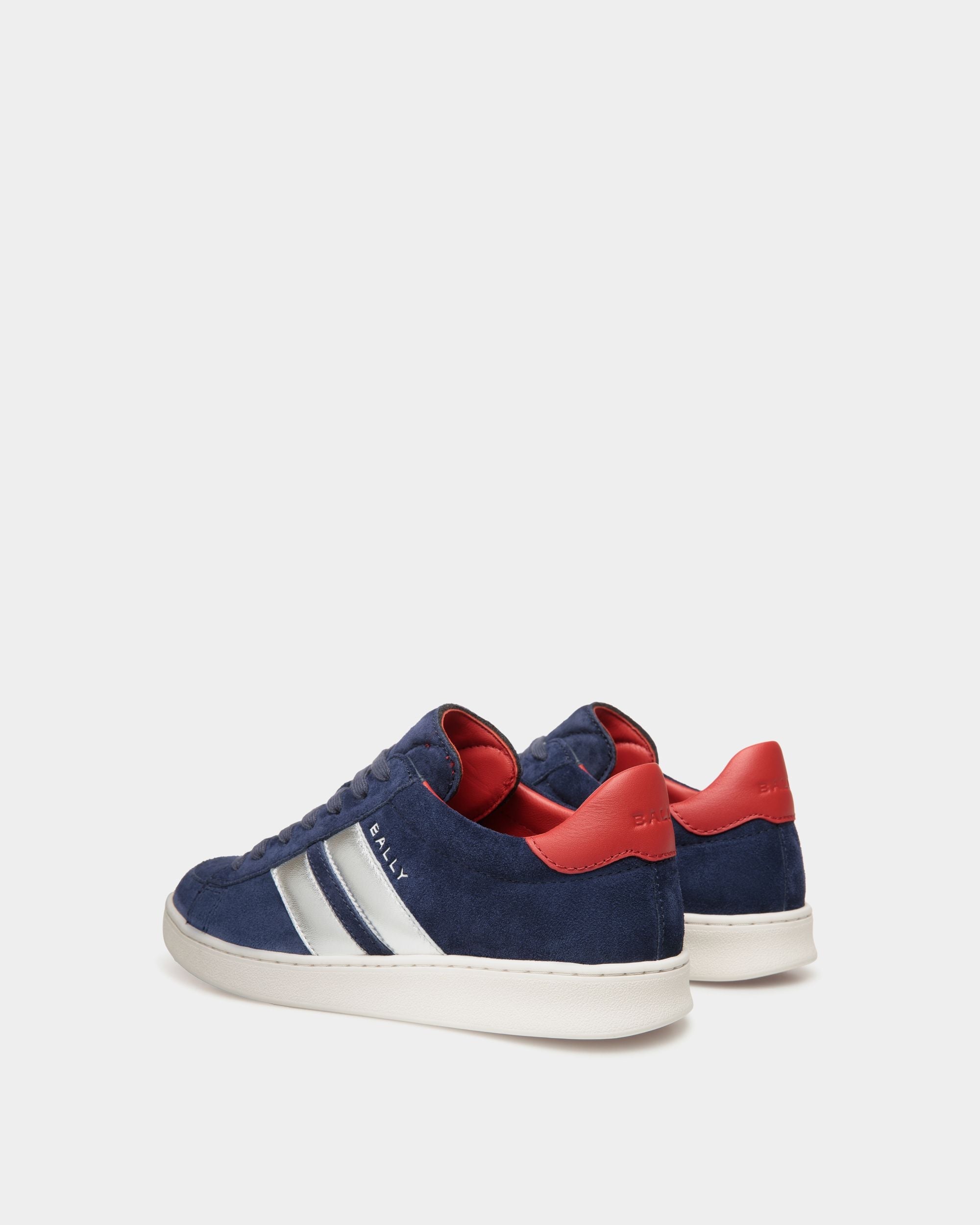 Tennis Sneaker In Navy Blue And Candy Red Suede Leather - Image 4