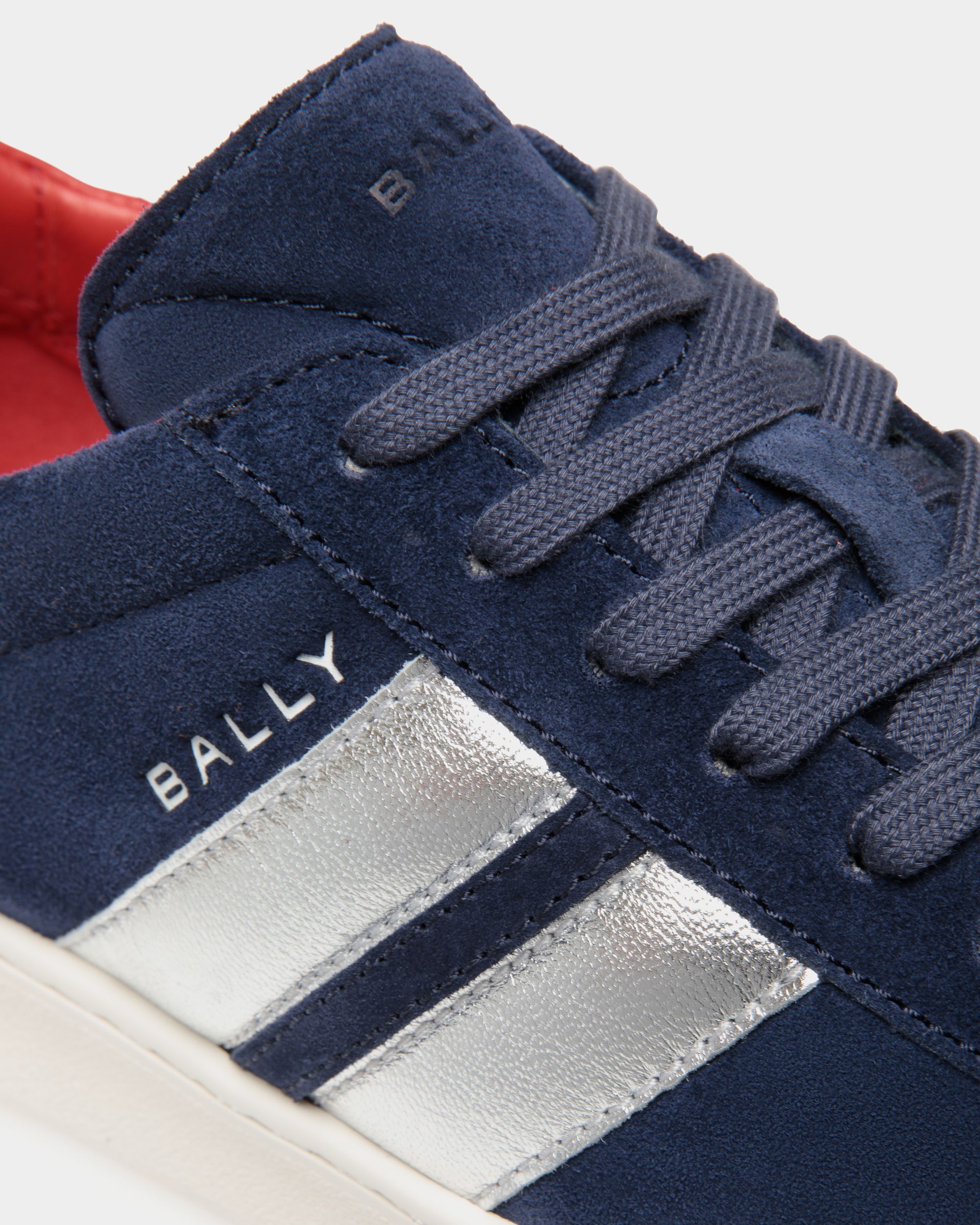Tennis Sneaker In Navy Blue And Candy Red Suede Leather - Image 5