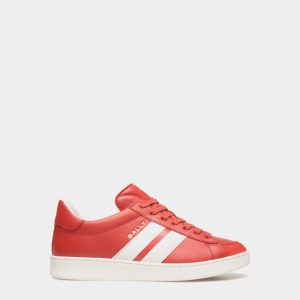 Tennis Sneaker In Candy Red And White Leather