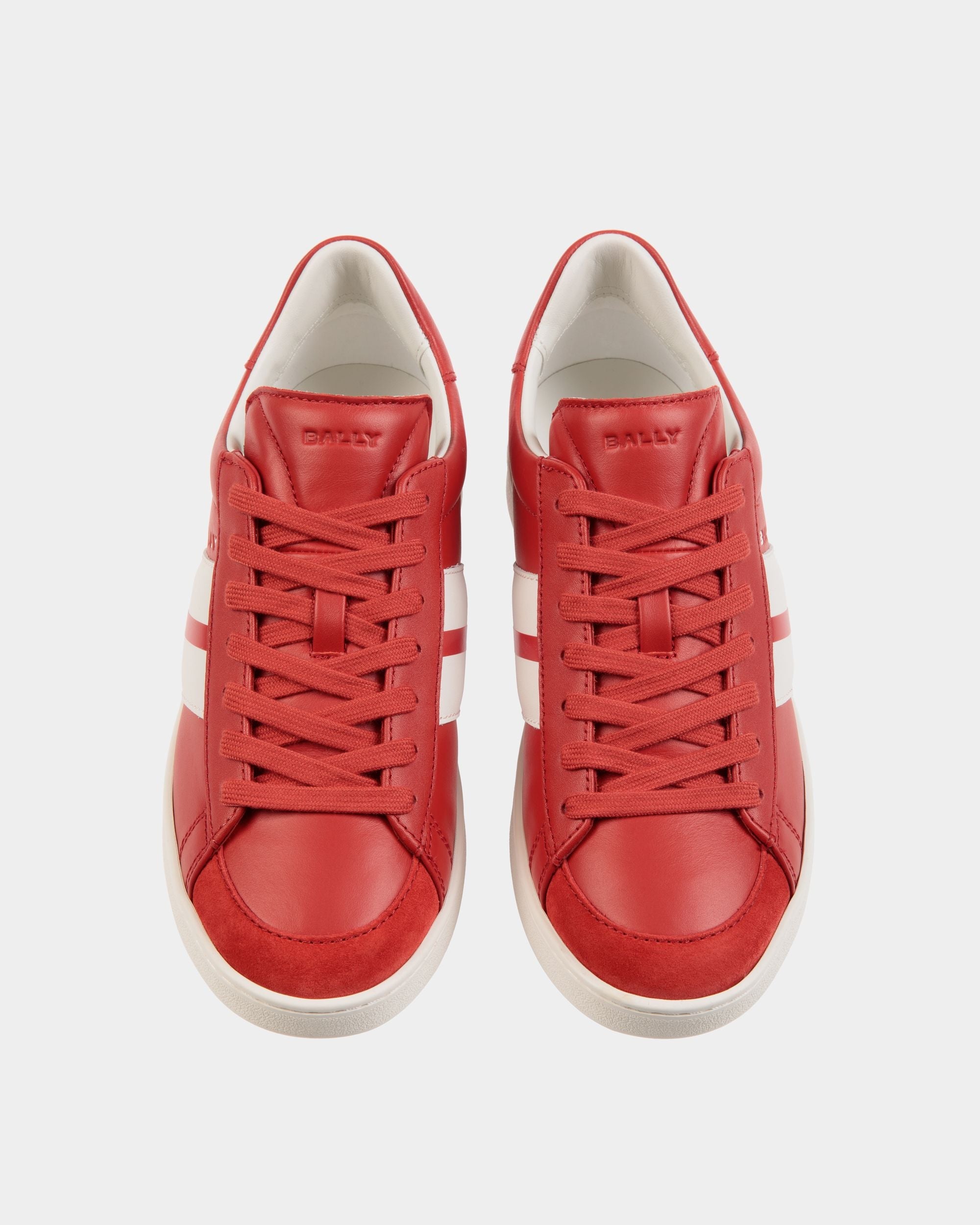 Tennis Sneaker In Candy Red And White Leather - Image 5